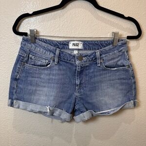 Paige Jimmy Jimmy Shorts Womens 26 Blue Denim Cotton Stretch Cuffed Hem Mid Rise